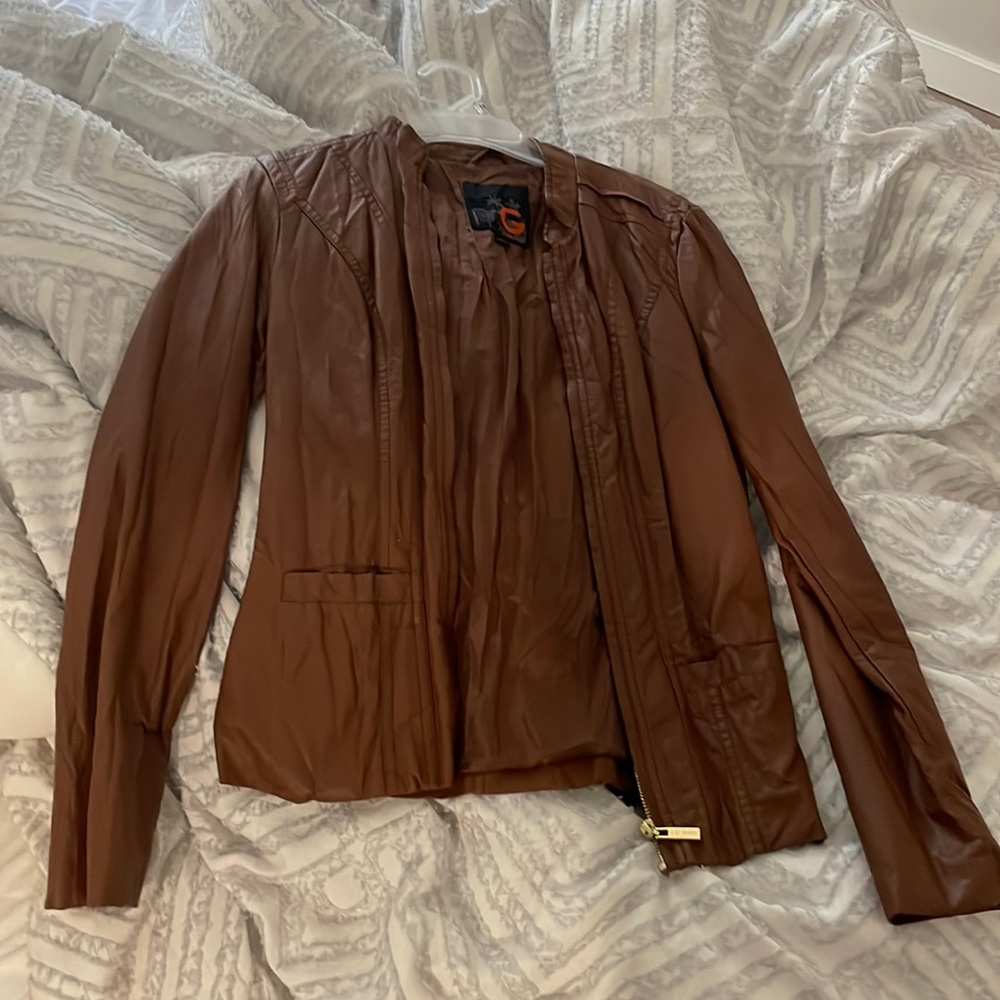 Guess coat tan leather